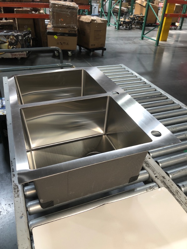 Photo 2 of (READ FULL POST) Sinber 33" x 22" x 9" Drop In Double Bowl Kitchen Sink with 18 Gauge 304 Stainless Steel Satin Finish HT3322D-9-S (Sink Only)
