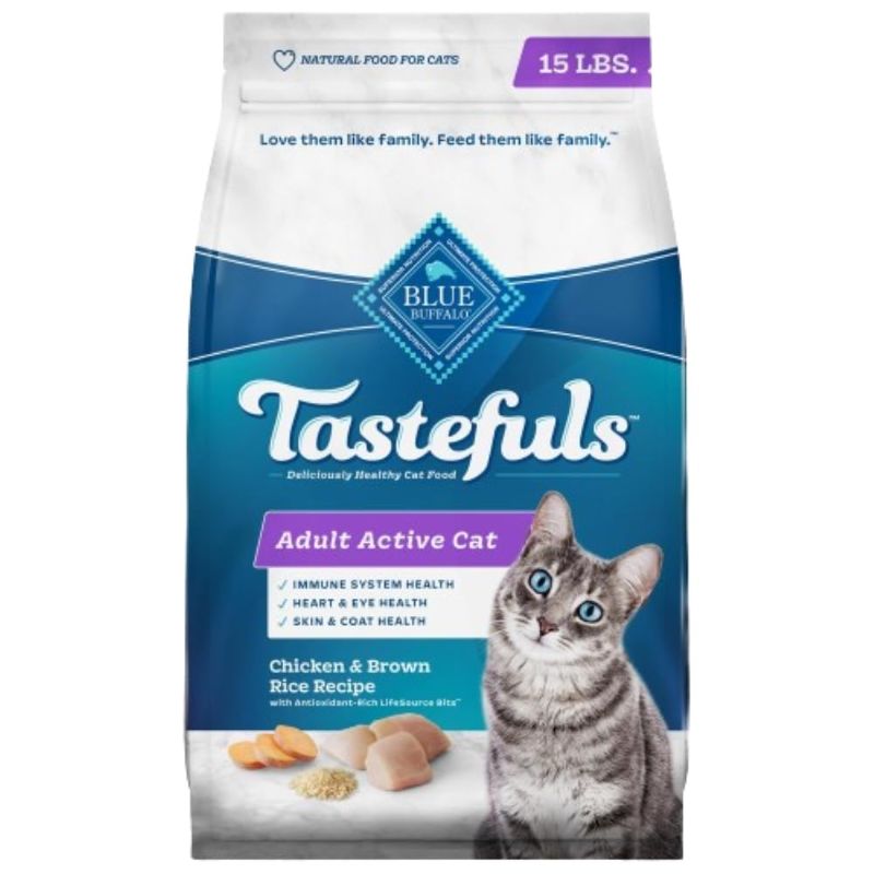 Photo 1 of ***EXPIRED 02-JUNE-2024 - SEE PICTURES*** 
Blue Buffalo Tastefuls Natural Dry Food for Active Adult Cats, Chicken and Brown Rice Recipe, 15-lb. Bag Chicken & Brown Rice 15 Pound (Pack of 1)