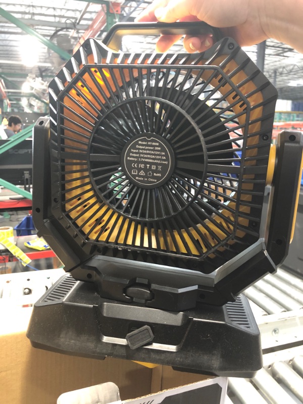 Photo 4 of ???????? Camping Fan, Battery Operated Fan with 4 LED Light, 8 Speeds Desk Fan with Remote, Portable Rechargeable Outdoor Fan with Hook for Tent, Power Outages Black-Yellow 40000mAh Yellow