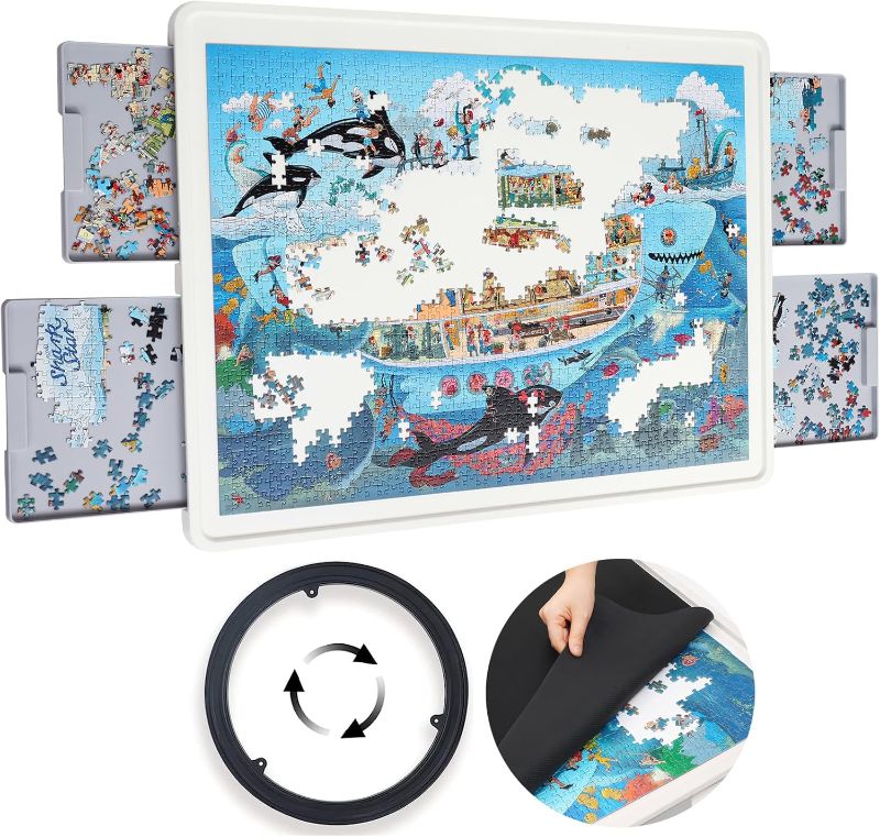 Photo 1 of (READ FULL POST) 1500 Pieces Rotating Plastic Puzzle Board with Drawers and Cover, 35"x27" Portable Jigsaw Puzzle Table for Adults, Lazy Susan Spinning Puzzle Boards (Patent Design)
