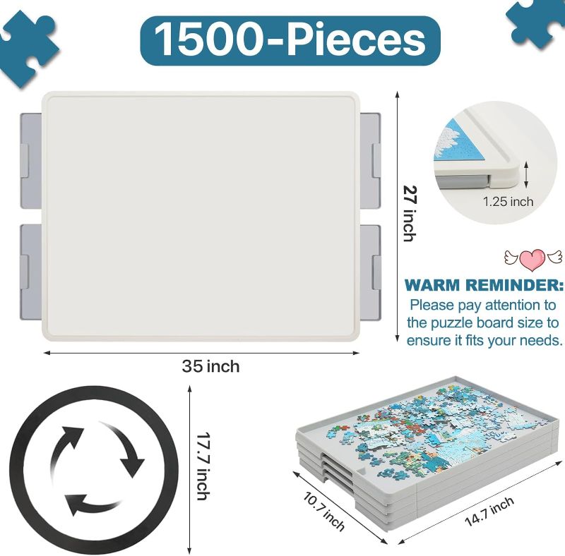 Photo 4 of (READ FULL POST) 1500 Pieces Rotating Plastic Puzzle Board with Drawers and Cover, 35"x27" Portable Jigsaw Puzzle Table for Adults, Lazy Susan Spinning Puzzle Boards (Patent Design)
