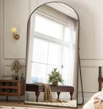 Photo 1 of 34 in. W x 76 in. H Arched Classic Black Aluminum Alloy Framed Full Length Mirror Standing Floor Mirror
