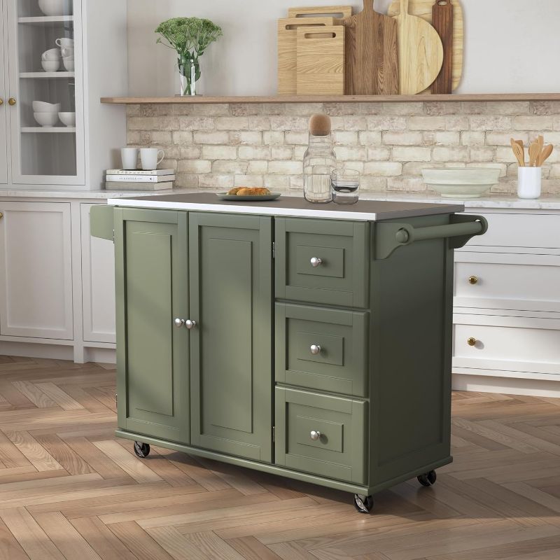 Photo 1 of **damaged***Homestyles Mobile Kitchen Island Cart with Stainless Steel Top, Sage Green
