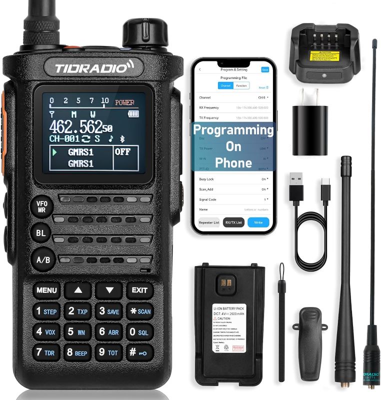 Photo 1 of (2nd Gen)TIDRADIO TD-H8 GMRS Radio Handheld with Bluetooth Programming, GMRS Repeater Capable, NOAA, 5 Watt Long Range Two Way Radios Walkie Talkies with 771 GMRS Antenna, 2500mAh Rechargeable Battery 1 PACK-Black