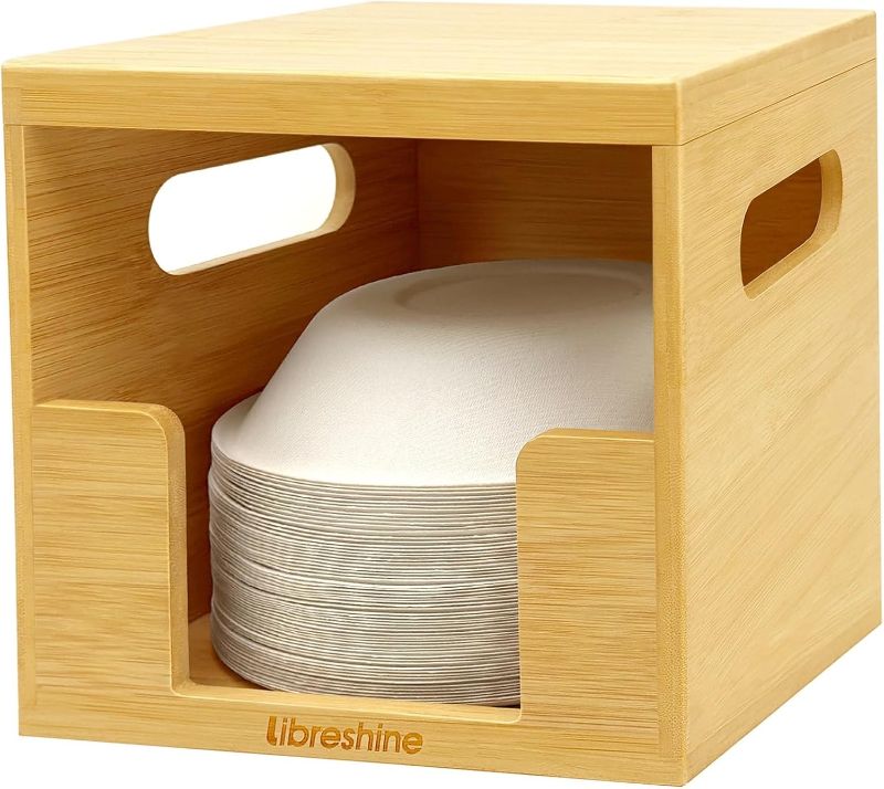 Photo 1 of ***DAMAGED TOP***8/10/12/16/20/32 Oz Paper Bowl Dispenser, Kitchen Bamboo Paper Bowl Holder, Countertop & Under Cabinet Paper Bowl Organizer with Lid, Fit Paper, Foam, Plastic Bowls (Bamboo)
