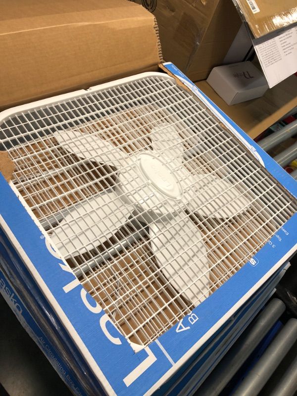 Photo 1 of 20 in. 3 Speeds Box Fan in White with Save-Smart Technology for Energy Efficiency, Carry Handle