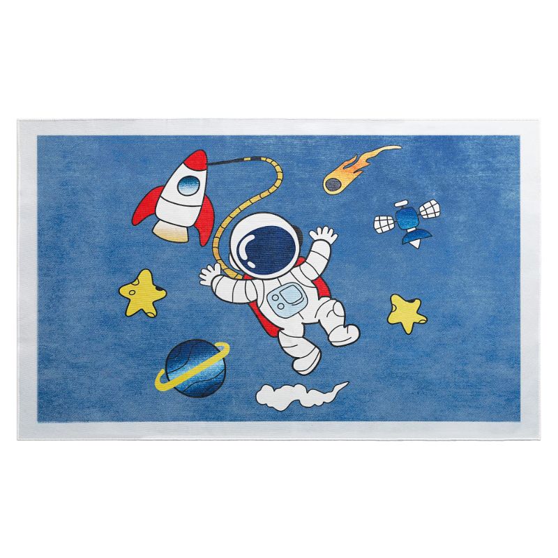 Photo 1 of (2 Pack Bundle) Space Rug for Boys Playroom Bedroom, Blue Square Area Rugs, Multicolor Non-Slip Play Mat, Kids Toddlers Boys Room Decor 2.7×5.3ft Space 31.5×63inches