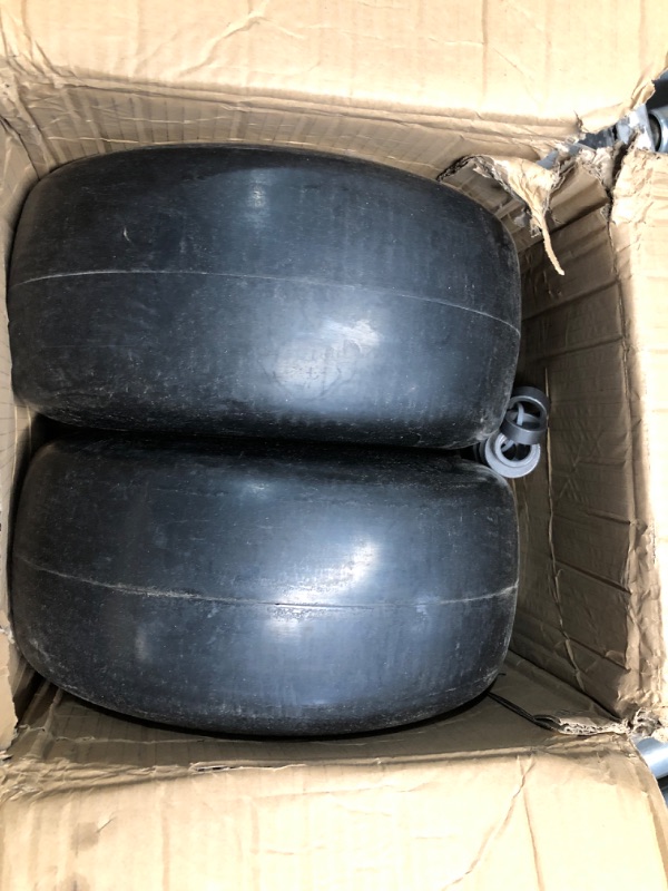 Photo 1 of AR-PRO (2-Pack) 13x6.50-6 Flat Free Tire and Wheel - Universal 13x6.5-6 Solid Rubbe Riding Lawn Mower Tire with Rim - With 5.5"-7.8” Centered Hub and 3/4" extra 5/8" 1/2” Bushings 13x6.50-6 Flat-Free (Smooth) White