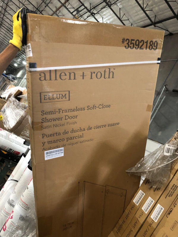 Photo 2 of ***FACTORY SEALED***allen + roth Ellum Satin Nickel 46-1/2-in to 48-in W x 78.75-in H Frameless Sliding Soft Close Shower Door
