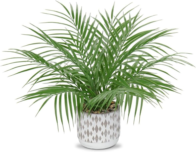 Photo 1 of (READ FULL POST) Hollyone Large Artificial Potted Plants Fake Palm Plants 16" Faux Green Plant Plastic Ceramic Tropical Palm Tree in Pots Bohemian for Home Room Office House Indoor Decorative
