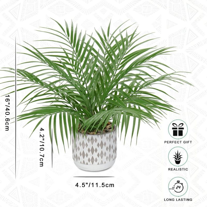 Photo 3 of (READ FULL POST) Hollyone Large Artificial Potted Plants Fake Palm Plants 16" Faux Green Plant Plastic Ceramic Tropical Palm Tree in Pots Bohemian for Home Room Office House Indoor Decorative
