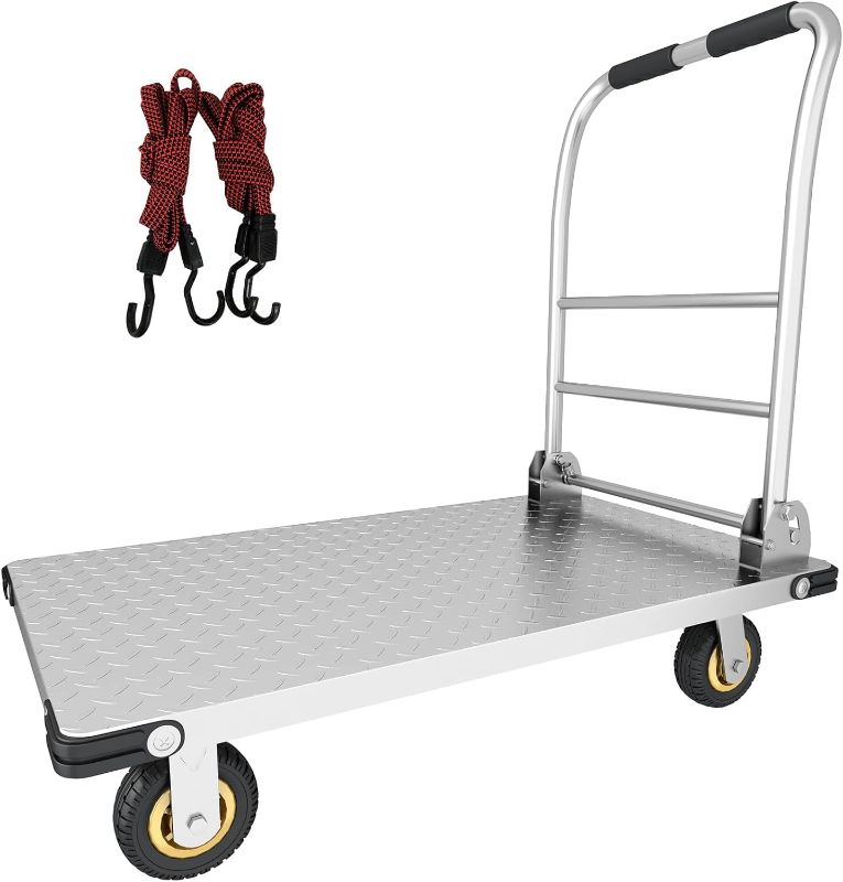 Photo 1 of ***STOCK PHOTO REFERENCE ONLY***Platform Truck, 3300 LBS Capacity Push Cart Dolly w/360 Degree 6" Swivel Wheels, Steel Foldable Flatbed Cart w/41.3"x24.8" Large Platform for Groceries, Warehouse
