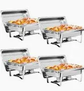 Photo 1 of **PART ONLY NON REFUNDABLE**READ NOTES**DAMAGED**
SUPER DEAL Newest 4 Pack 8QT Food Warmer, Rectangular Chafing Dish Buffet Set w/Foldable Frame Legs, Stainless Steel Full Size Chafer Dish for Parties