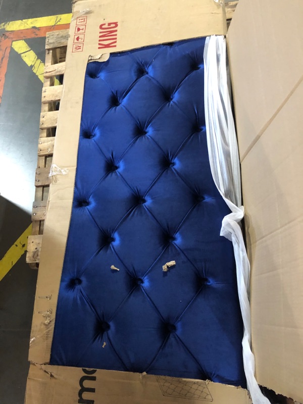 Photo 2 of **NONREFUNDABLE**FOR PARTS OR REPAIR**SEE NOTES**
Meridian Furniture Grande Collection Modern | Contemporary Velvet Upholstered Bed with Luxurious Deep Button Tufting and Stainless Steel Legs in Polished Chrome Finish, Navy, Queen Queen Navy