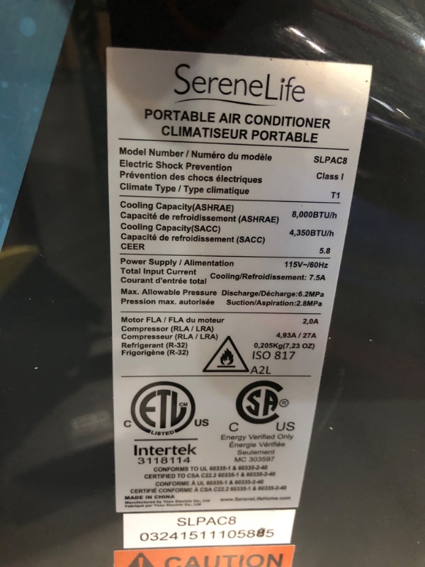 Photo 4 of ***HEAVILY USED AND DIRTY - DOESN'T POWER ON - UNABLE TO TROUBLESHOOT - LIKELY MISSING PARTS***
SereneLife Small Air Conditioner Portable 8,000 BTU with Built-in Dehumidifier - Portable AC unit for rooms up to 350 sq ft - Remote Control, Window Mount Exha