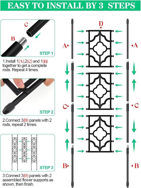 Photo 4 of (READ FULL POST) Garden Trellis for Climbing Plants Outdoor, Kalolary Screen Garden Trellis Rustproof Vine Trellis Frame Cucumber Trellis Grow Support for Outdoor Indoor Fruits Vegetables Flowers Potted Plants Black Screen Trellis