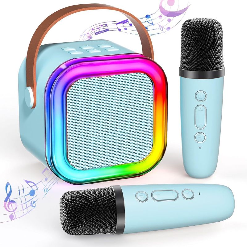 Photo 1 of (READ FULL POST) Mini Karaoke Machine for Kids Adults, Portable Bluetooth Karaoke Speaker with 2 Wireless Mics and LED Color Lights, Home Birthday Party for Girls/Boys Ages 4, 5, 6, 7, 8, 9, 10,11,12+,Blue