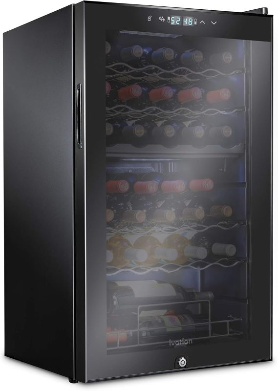 Photo 1 of ***NONREFUNDABLE - THIS SALE FINAL -  PARTS ONLY - SEE COMMENTS***
Ivation 33 Bottle Dual Zone Wine Cooler Refrigerator w/Lock | Large Freestanding Wine Cellar For Red, White, Champagne & Sparkling Wine | 41f-64f Digital Temperature Control Fridge Glass D