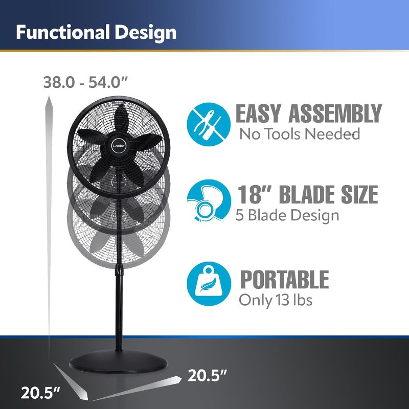 Photo 5 of (READ FULL POST) 18 in. 3 Speed Oscillating Pedestal Fan with Adjustable Height, Easy Assembly, and Quiet Cooling for Any Room in Black