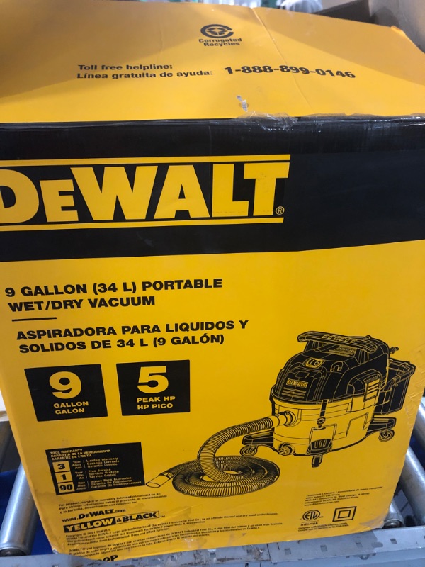 Photo 4 of ***SEE NOTES*** DEWALT DXV09P 9 gallon Poly Wet/Dry Vac, Yellow