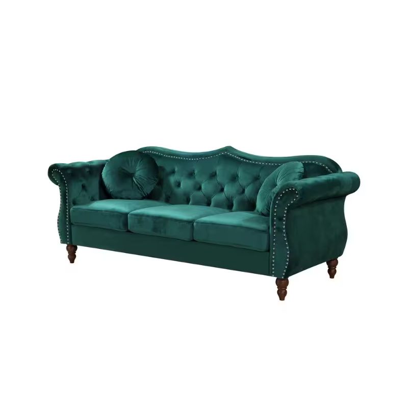 Photo 1 of ***USED - LIKELY MISSING PARTS - UNABLE TO VERIFY FUNCTIONALITY***
US Pride Furniture Bellbrook 80 in. Square Arm 3-Seater Nailhead Trim Sofa in Green