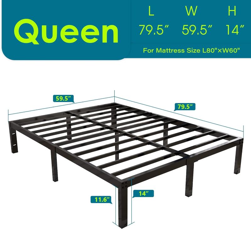 Photo 4 of (READ FULL POST) 14 Inch 4000lbs Heavy Duty Support Basic Bed Frame/Mattress Foundation/Box Spring Replacement/Steel Slat Platform/Easy to Assemble/with Storage/Noise Free, Queen Queen 14 Inch