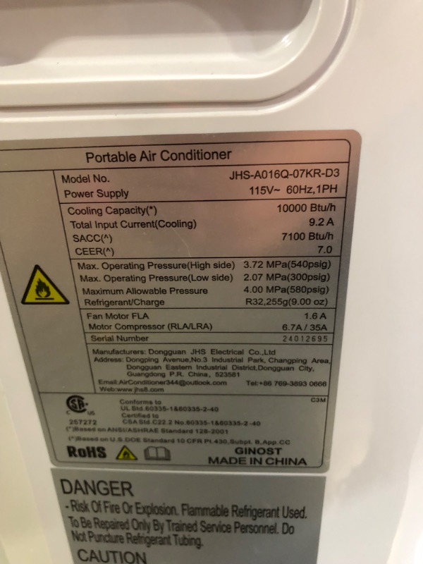 Photo 4 of ***USED - DAMAGED - SEE COMMENTS***
Portable Air Conditioners, 10000 BTU Air Conditioner Portable for Room up to 450 Sq. Ft., 3-in-1 Portable AC Unit with Digital Display, Remote Control, Window Installation Kit, 24H Timer, Sleep Mode