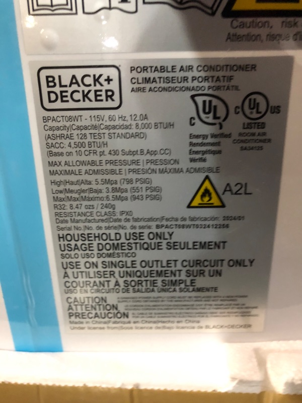 Photo 9 of ***USED - DAMAGED - POWERS ON - UNABLE TO TEST FURTHER - SEE PICTURES***
BLACK+DECKER 8,000 BTU Portable Air Conditioner up to 350 Sq.Ft.with Remote Control, White White - 8,000 BTU 1 Count (Pack of 1)