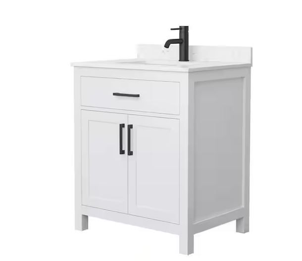 Photo 1 of ***STOCK PHOTO FOR REFERENCE ONLY - ACTUAL ITEM MAY DIFFER - SEE COMMENTS***
30" x 19" x 32" Bathroom Vanity with Sink Top, Light Grey, Black Handles