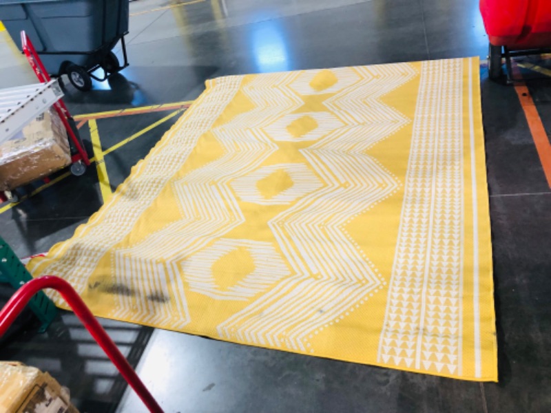 Photo 3 of ***HEAVILY USED - DIRTY - NO PACKAGING - SEE PICTURES***
nuLOOM 8' x 10' Outdoor Tribal Geometric Area Rug, Stain Resistant, Weather Resistant, High Traffic, Patio, Balcony, Outside, Yellow Yellow 8' x 10'