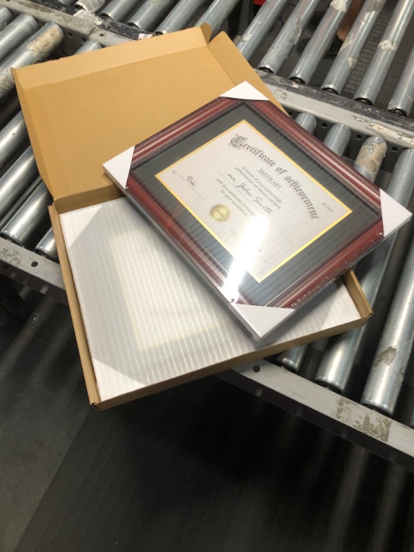 Photo 1 of 11x14 Diploma Frame | Certificate Frame, Displays 8.5x11 Diplomas with Black Gold Double Mat or 11x14 Document without Mat. Tempered Glass (2 Pack, Mahogany)