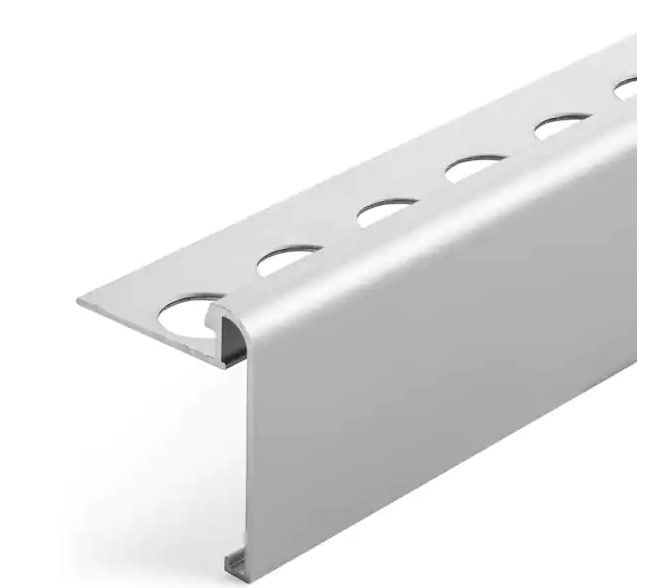 Photo 1 of **bent** Satin Silver 3/8 in. x 98-1/2 in. Aluminum Bullnose Step Tile Edging Trim
