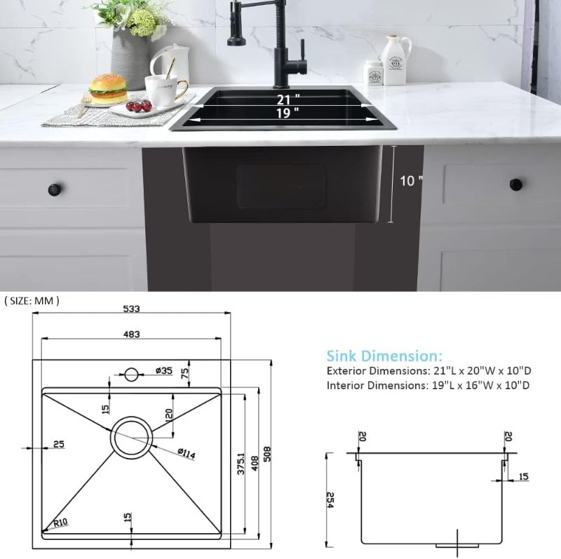 Photo 5 of (READ FULL POST) 21 Inch Drop in Bar Sink Workstation-Bokaiya 21x20 Bar Sink Outdoor Rv Drop In Sink 16 Gauge Stainless Steel Single Bowl Small Bar Sink with Cutting Board 21"L x 20"W x 10"D Brushed Nickel