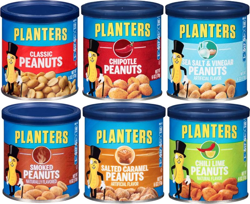 Photo 1 of ***NON REFUNDABLE*** **BEST BY MAY 20th 2024** Planter's Peanut Variety Pack, 6 oz cans (Pack of 6) - Smoked, Sea Salt & Vinegar, Classic, Salted Caramel, Chipotle, Cocoa or Chili Lime
