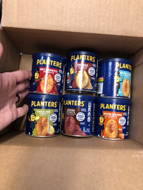 Photo 4 of ***NON REFUNDABLE*** **BEST BY MAY 20th 2024** Planter's Peanut Variety Pack, 6 oz cans (Pack of 6) - Smoked, Sea Salt & Vinegar, Classic, Salted Caramel, Chipotle, Cocoa or Chili Lime
