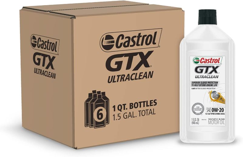 Photo 1 of (similar to stock photo) 
Castrol GTX Ultraclean 0W-20 FULL Synthetic Blend Motor Oil, 1 Quart, Pack of 6