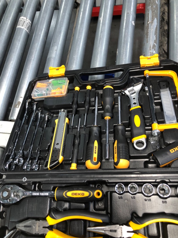 Photo 1 of Tool Kit Box Drill Set?DEKOPRO Home Mechanic Toolbox with 12V Power Cordless Drill Hand Repair Tools Sets Combo Kits Storage Organizer Drawer Case for Men