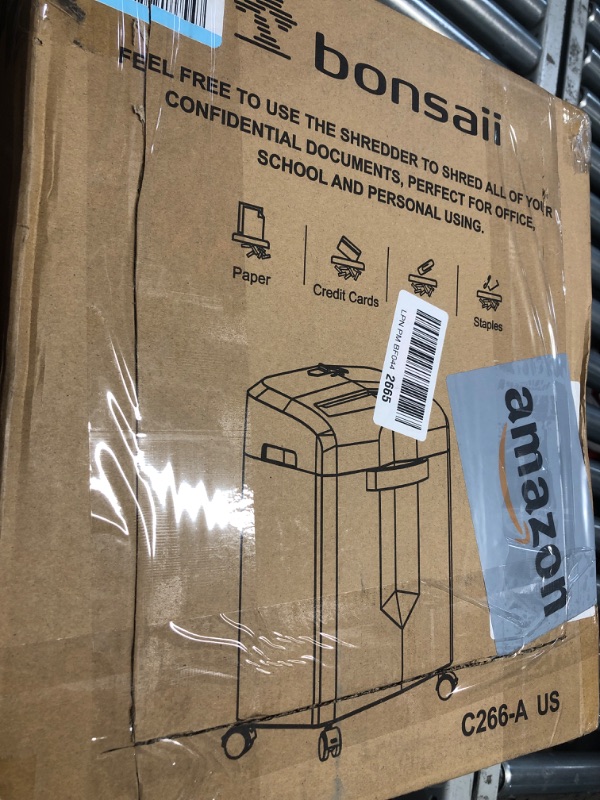 Photo 3 of **NONREFUNDABLE**FR PARTS OR REPAIR**SEE NOTES**
Bonsaii 12-Sheet Micro Cut Shredders for Home Office, 60 Minute P-4 Security Level Paper Shredder for CD, Credit Card, Mails, Staple, Clip, with Jam-Proof System & 4.2 Gal Pullout Bin C266-B 1 2 Sheet-60Min