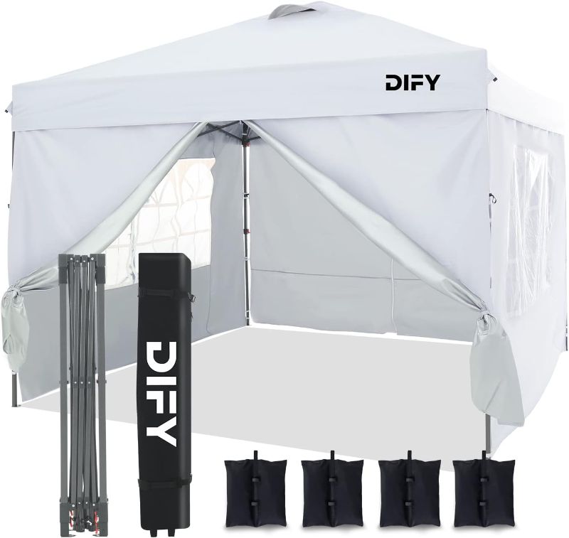 Photo 1 of (read full post) 10x10 Durable EZ Pop Up Canopy with 4 Removable Sidewalls, 4 Sandbags. Outdoor Canopy Tent with Roller Bag, Patio Outdoor Canopy for Commerce, Beach, Party.(White)
