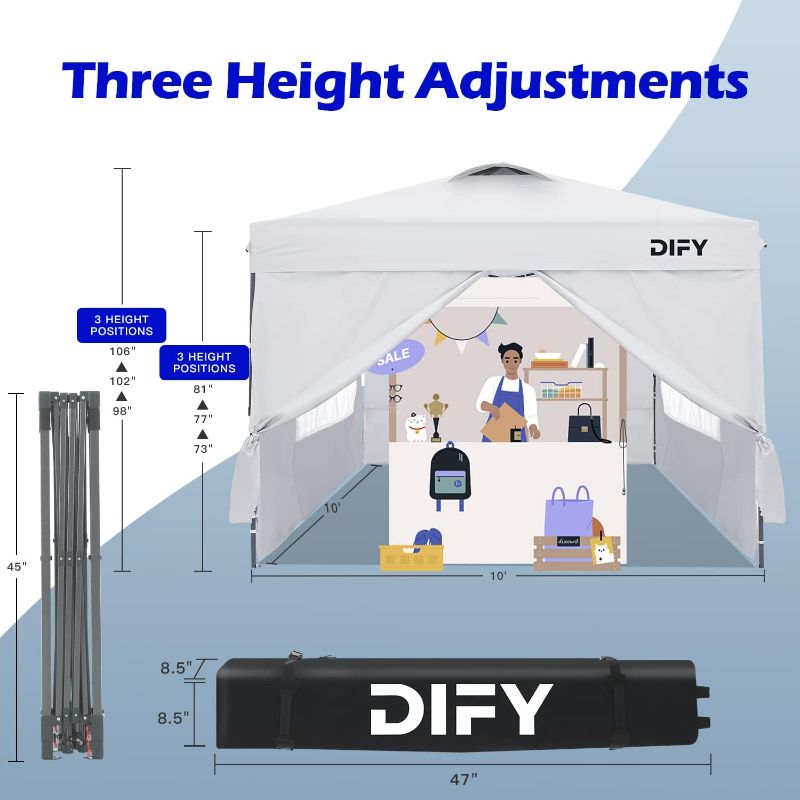 Photo 4 of (read full post) 10x10 Durable EZ Pop Up Canopy with 4 Removable Sidewalls, 4 Sandbags. Outdoor Canopy Tent with Roller Bag, Patio Outdoor Canopy for Commerce, Beach, Party.(White)
