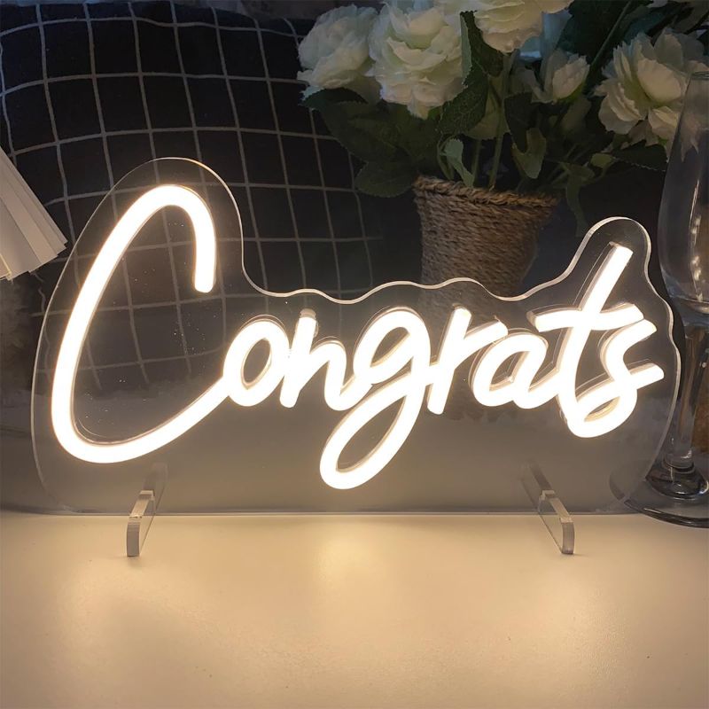 Photo 1 of ***STOCK PHOTO REFERENCE ONLY*** DAMAGED* Congrats Table Number Neon Sign Desk Lamp Night Light Wedding Letter LED Neon Sign Wedding Table Decorations Neon Light Shop Bedroom Home Room Decor Christmas Party Warm White USB 16"
