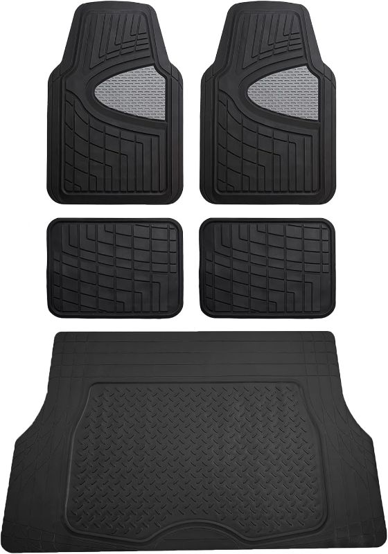 Photo 1 of 
FH Group Premium Liners Tall Channel Trimmable All Weather Rubber Full Set Car Floor Mats (Gray) w. Trimmable All-Season Cargo Liner (Black)