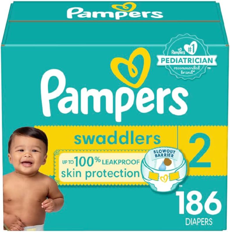 Photo 1 of 
Pampers Swaddlers Diapers - Size 2, One Month Supply (186 Count), Ultra Soft Disposable Baby Diapers