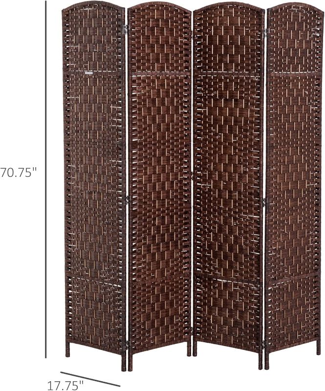 Photo 4 of (READ FULL POST) HOMCOM Room Divider 4 Panels Folding Privacy Screen 6FT Tall Portable Wicker Weave Partition Wall Divider for Bedroom Home Office, Brown
