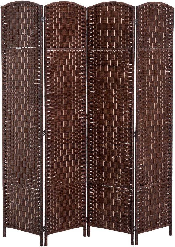 Photo 1 of (READ FULL POST) HOMCOM Room Divider 4 Panels Folding Privacy Screen 6FT Tall Portable Wicker Weave Partition Wall Divider for Bedroom Home Office, Brown
