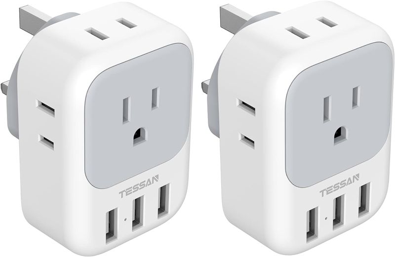 Photo 1 of 
2 Pack US to UK Plug Adapter, TESSAN Ireland Scotland Type G Power Adapter, 4 American Outlets 3 USB, Travel Adaptor Converter for USA to England