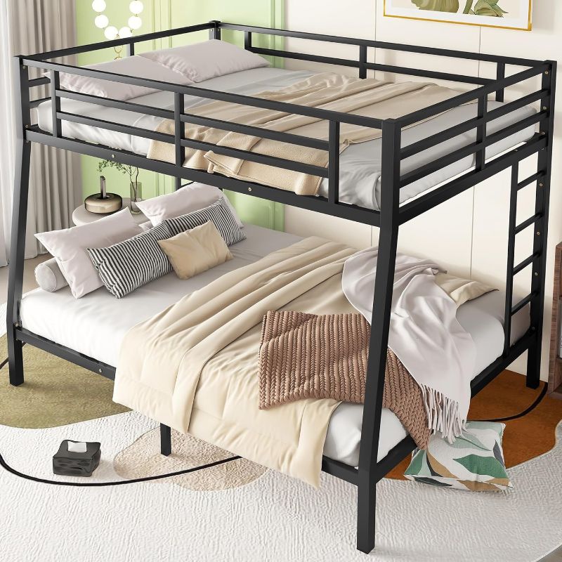 Photo 1 of ***USED - DAMAGED - MISSING PARTS - SEE COMMENTS***
Full XL over Queen Bunk Beds with 2 Build in Ladder and Full Length Guardrail, Heavy Duty Bunk Bed/Full XL over Queen Bunk Bed for Adults, Teens, Kids, No Box Spring Needed(Black Full XL Over Queen)