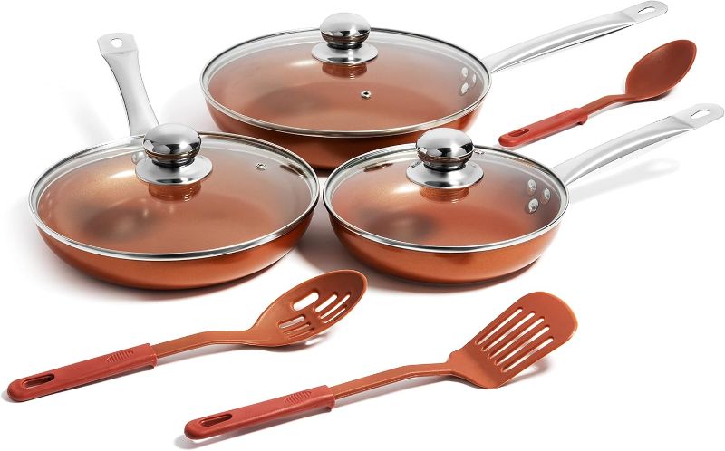 Photo 1 of 
Razab Copper Frying Pan Set with Lids, 8", 9.5" & 11" Frying Pan Set, Nonstick Skillets