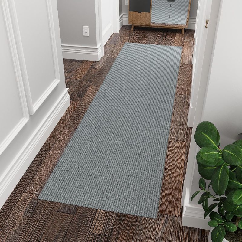 Photo 1 of 
Ottomanson Solid Design Non-Slip Rubberback 2x6 Indoor/Outdoor Runner Rug for Hallway, Kitchen, Living Room, Garage, Patio, 2' x 6', Gray