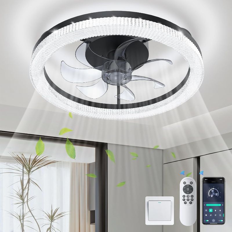 Photo 1 of 
Ceiling Fans with Lights and Remote - Flush Mount Ceiling Fan, 20 Inch Low Profile Ceiling Fan with Light,Reversible, 3000K-